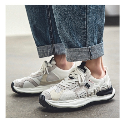 Picture of Shoes for men summer mesh breathable niche retro casual men's thick-soled heightening dad trendy shoes sneakers for men - White