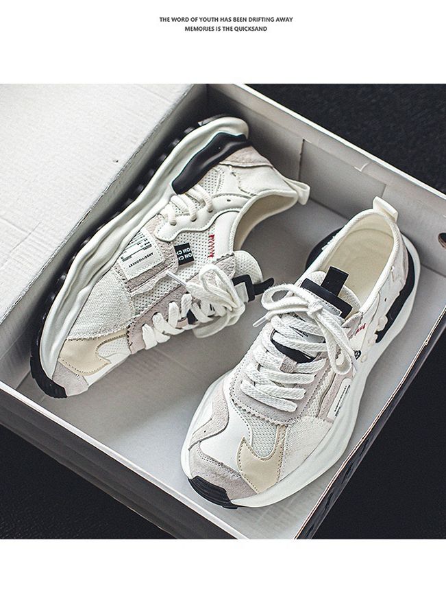 Picture of Shoes for men summer mesh breathable niche retro casual men's thick-soled heightening dad trendy shoes sneakers for men - White