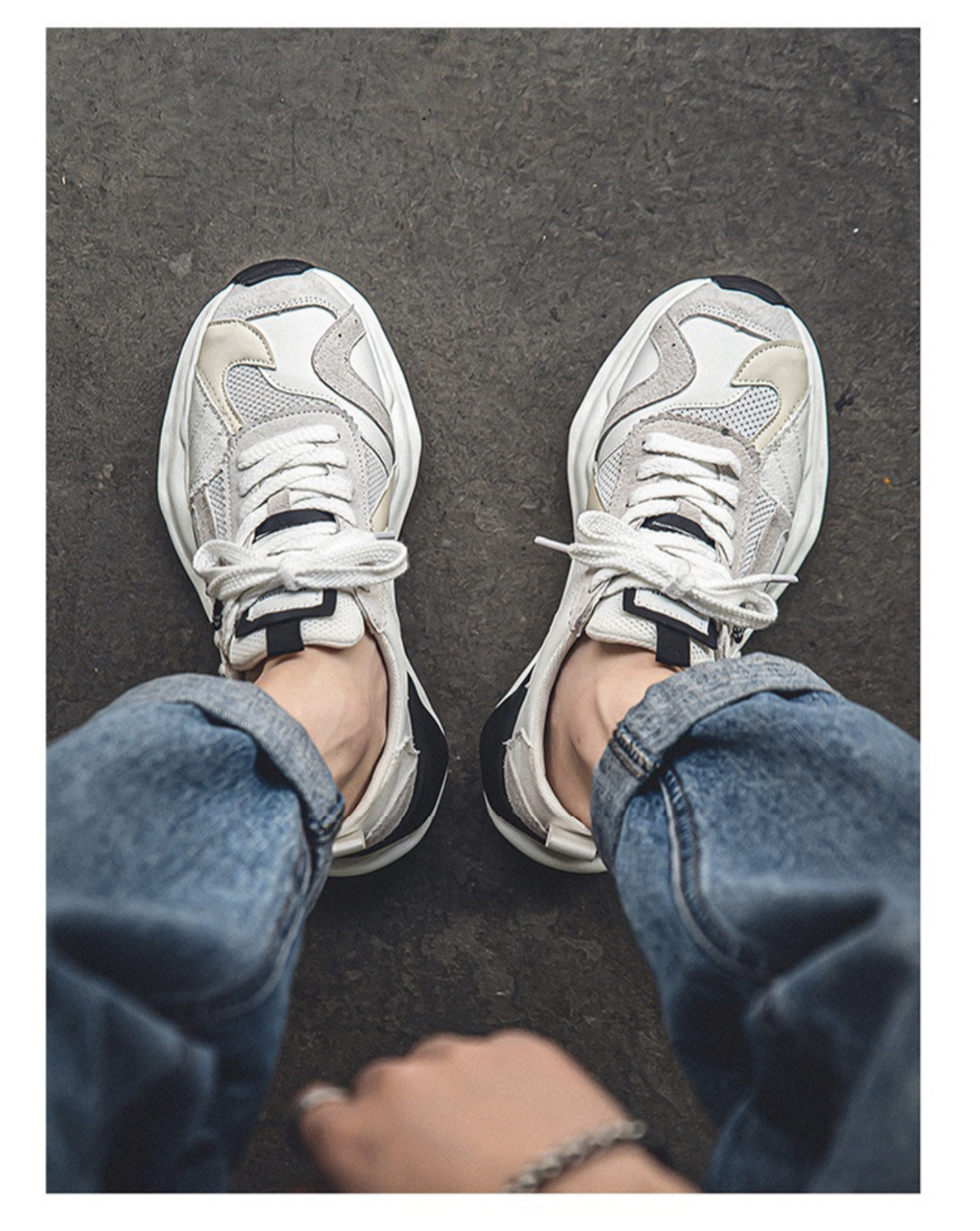 Picture of Shoes for men summer mesh breathable niche retro casual men's thick-soled heightening dad trendy shoes sneakers for men - White