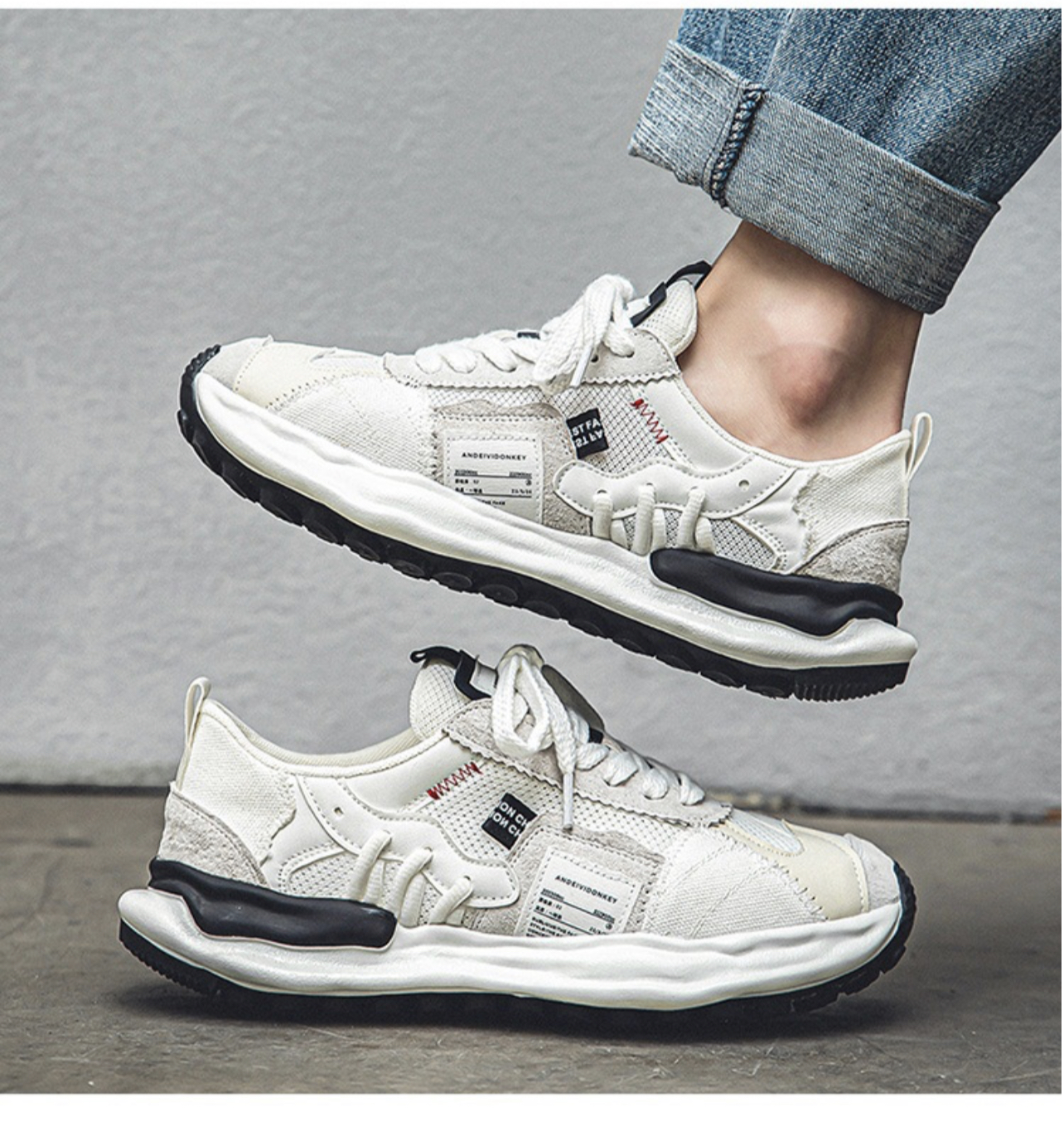 Picture of Shoes for men summer mesh breathable niche retro casual men's thick-soled heightening dad trendy shoes sneakers for men - White