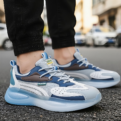 Picture of New Arrival Men Sport Sneakers Casual Canvas Lace-Up Running Shoes - Blue & White Mesh Upper - White