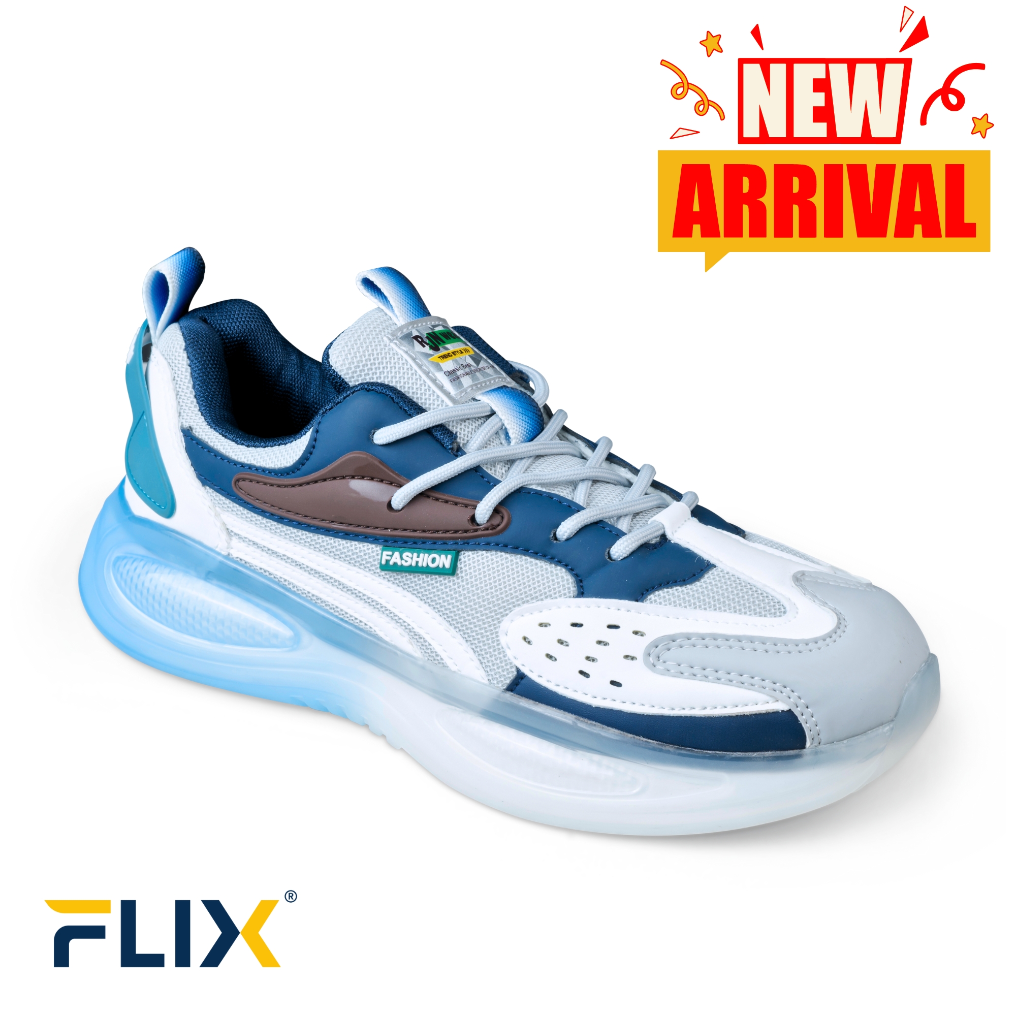 Picture of New Arrival Men Sport Sneakers Casual Canvas Lace-Up Running Shoes - Blue & White Mesh Upper - White