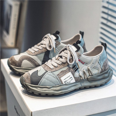 Picture of Shoes for men summer mesh breathable niche retro casual men's shoes thick-soled sneaker trendy sneakers for men - Dark Brown