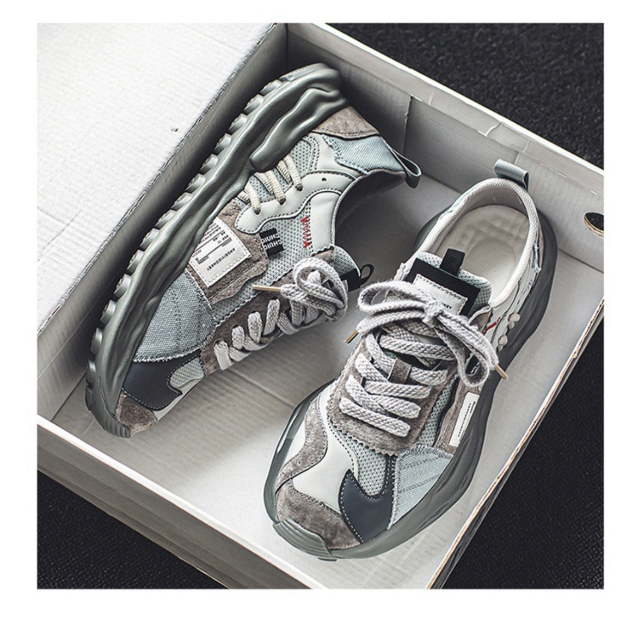 Picture of Shoes for men summer mesh breathable niche retro casual men's shoes thick-soled sneaker trendy sneakers for men - Dark Brown