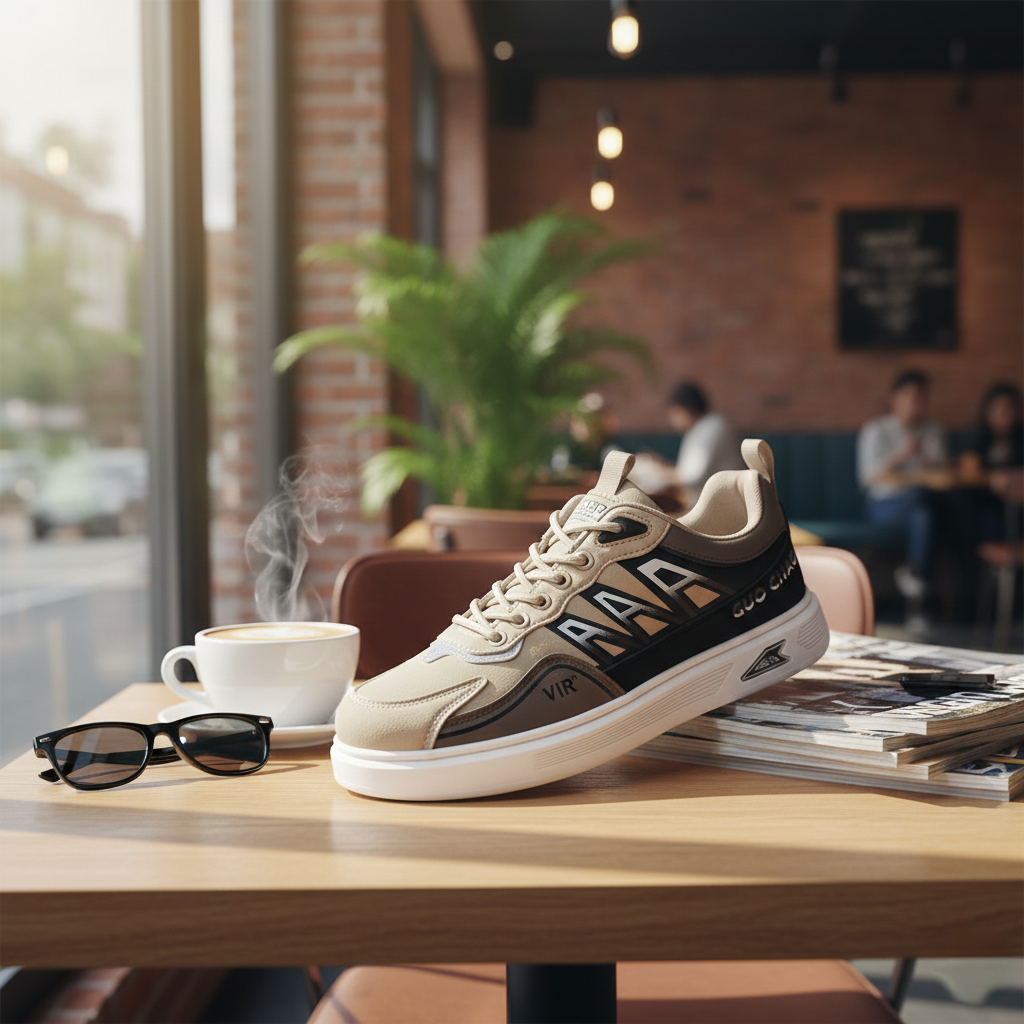 Picture of Premium Beige Black Sneakers for Men | Casual Shoes for Men | Stylish Juta | Comfortable Men Shoes Sneakers - Black