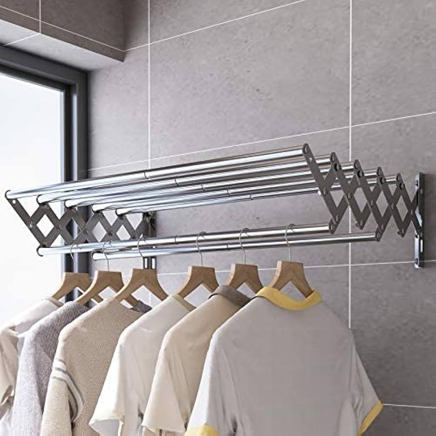 Picture of Stainless Steel Wall-Mounted Foldable Clothes Drying Rack – Adjustable Expandable Hanger Stand