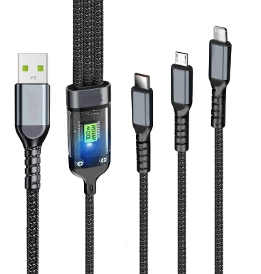Picture of TDY B12 100W 3-in-1 Fast Charger Cable – Type-C, Micro USB & Lightning