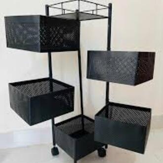 Picture of 5-Layer 360° Rotating Kitchen Rack with Wheels | Metal Vegetable Fruit Organizer Trolley | Multi-functional Corner Storage Shelf