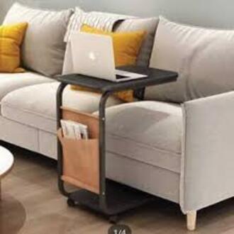 Picture of Movable Wooden Side Laptop Table with Wheels – Multi-Purpose Storage Stand