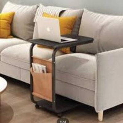 Picture of Movable Wooden Side Laptop Table with Wheels – Multi-Purpose Storage Stand