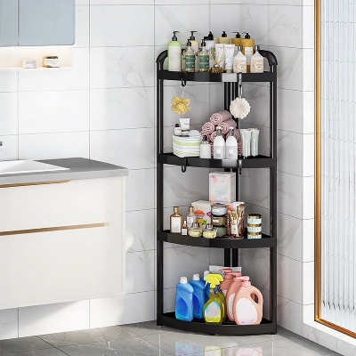 Picture of 4 Tier Bathroom / Kitchen Storage Corner  Rack | No Drill Waterproof Organizer Shelf