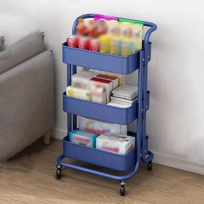 Picture of 3 Tier Metal Rolling Storage Trolley Cart with Wheels & Handle | Metal Kitchen Organizer Rack