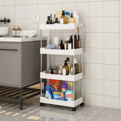 Picture of 4 Tier Rolling Storage Trolley Cart with Wheels | Multi Purpose Organizer (Bathroom/Kitchen/Office)