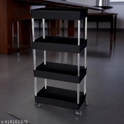 Picture of 4 Tier Rolling Storage Trolley Cart with Wheels | Multi Purpose Organizer (Bathroom/Kitchen/Office)