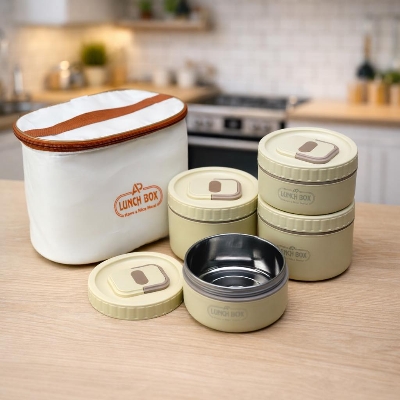 Picture of 4 Tier Smart Lunch Box Set Stainless Steel Food Container Portable Leakproof Tiffin Box