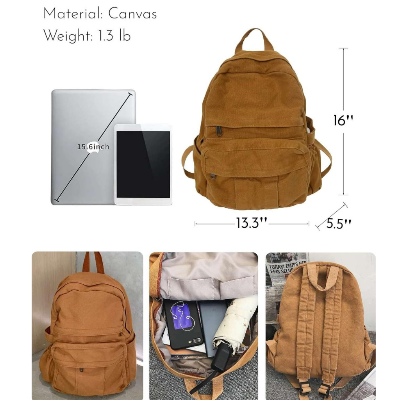Picture of Gamlfl Light Brown Canvas Backpack For Women And Men Retro Aesthetic Travel Laptop Bag
