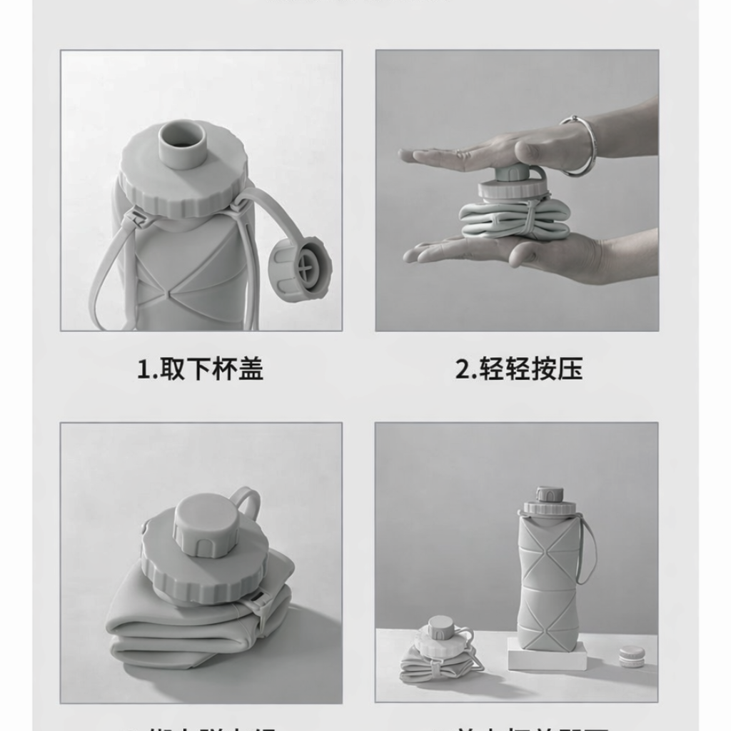 Picture of Silicone Foldable Water Bottle For Traveling And Outdoor Sports, Summer Essentials (Grey)