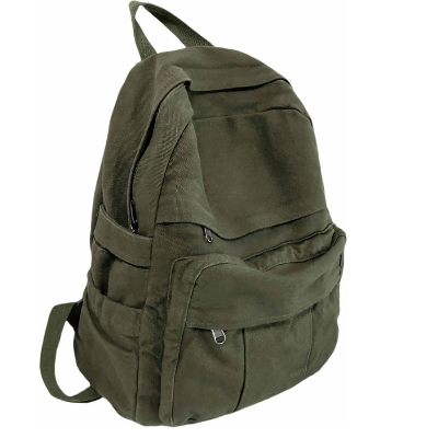 Picture of Military Green Canvas Backpack for Women and Men Retro Aesthetic Rucksack Basic Backpack for High School/College Students Travel Laptop Bag (Green)