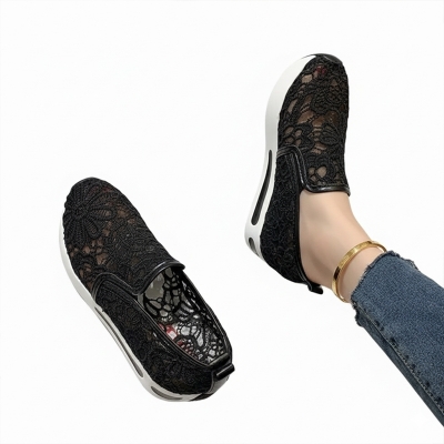 Picture of Trendy breathable lightweight fashion elegant drop shipping mesh upper thick sole sports casual shoes for ladies- Off White