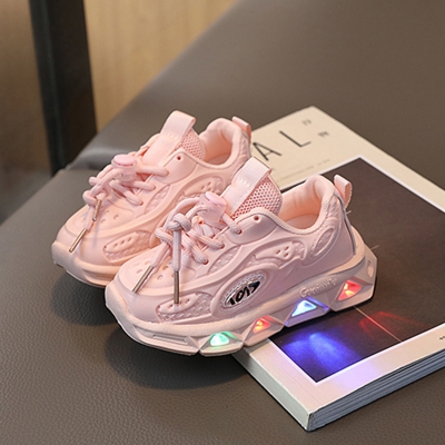 Picture of New fashion sports luminous shoes spring and autumn breathable casual shoes with lights children's lightweight soft bottom toddler shoes-Black