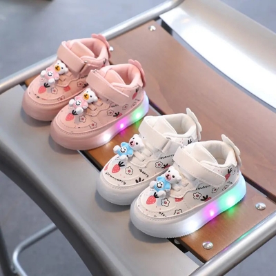 Picture of oft Bottom Board Pink Casual Sneakers Shoes Kids Led Shoes PU Material pink Kid Shoes for Girls and Boys Led Lights