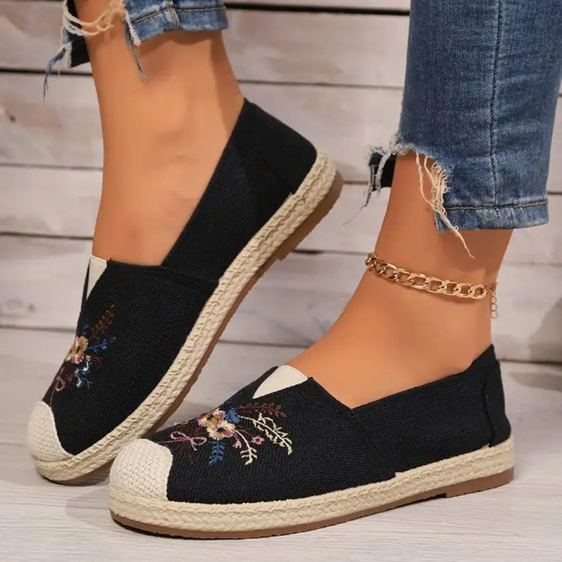 Picture of Fashion New Flat Non-slip Women's Shoes Casual Sports All Match Flying Woven Comfortable And Cool In Summer-Black