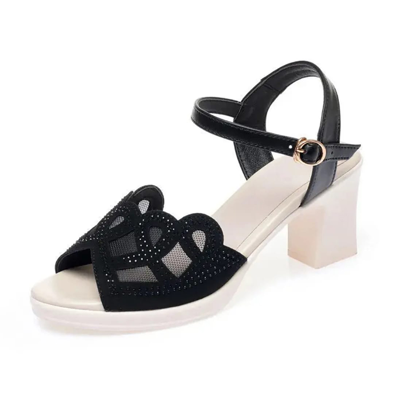 Picture of Women Fashion Sandals Crystal square Heels Cross Strap High Heel Sandals