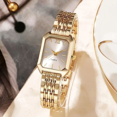 Picture of Gold luxury Women's Quartz watch stainless steel strap simple Square design