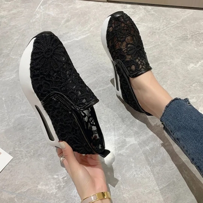 Picture of Trendy breathable lightweight fashion elegant drop shipping mesh upper thick sole sports casual shoes for ladies- Off White