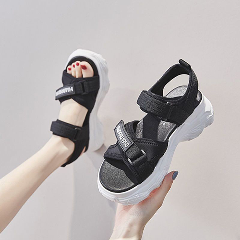 Picture of Sports Sandals Women's  Summer New Flat Student Korean-style All-match Thick Bottom Platform Cyber Celebrity Casual Beach Shoes-Black