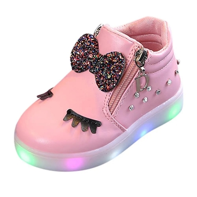 Picture of Kids Baby Infant Girls Crystal Bowknot LED Luminous Boots Sport Shoes Sneakers