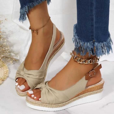 Picture of Women Sandals Wedges Fashion Buckle Peep Toe Comfort Lightweight High Heels Wear-resistant Women Office Wedding Sandals