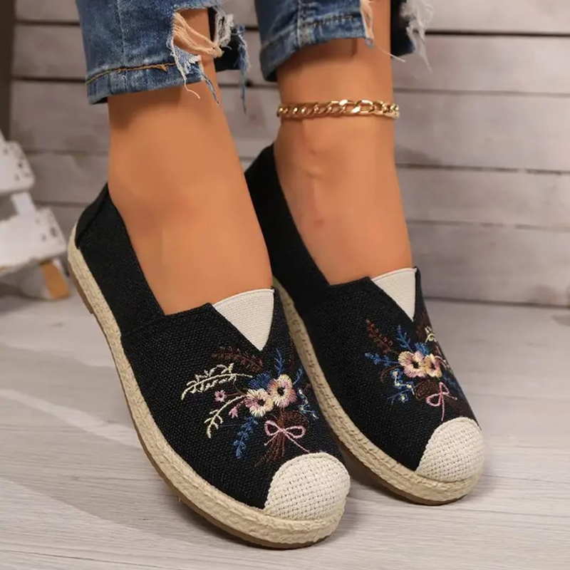 Picture of Fashion New Flat Non-slip Women's Shoes Casual Sports All Match Flying Woven Comfortable And Cool In Summer-Black