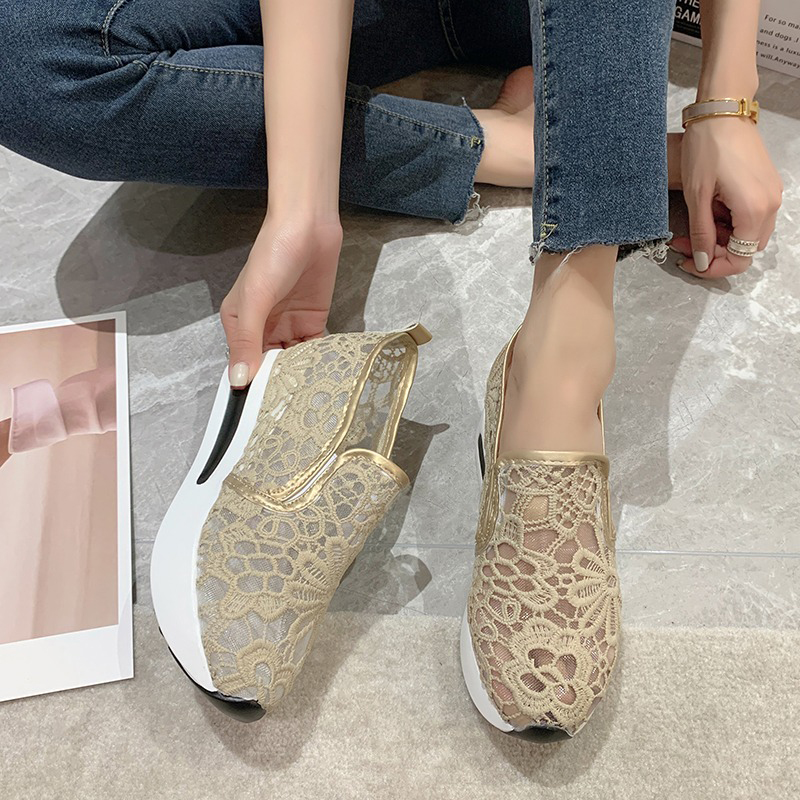 Picture of Trendy breathable lightweight fashion elegant drop shipping mesh upper thick sole sports casual shoes for ladies- Off White