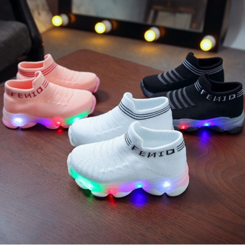 Picture of Kids Sneakers Children Baby Girls Boys Letter Mesh Led Luminous Socks Sport Run Sneakers Shoes Sapato Infantil Light Up Shoes
