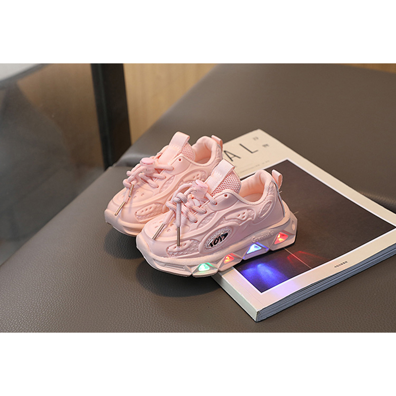 Picture of New fashion sports luminous shoes spring and autumn breathable casual shoes with lights children's lightweight soft bottom toddler shoes-Black