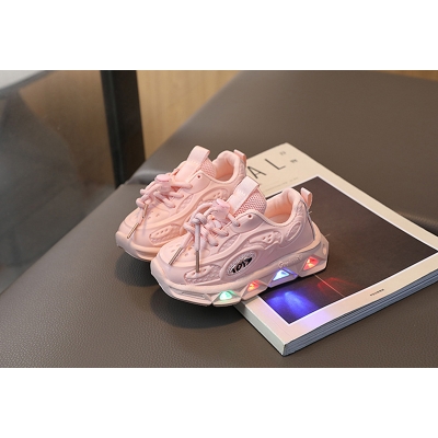 Picture of New fashion sports luminous shoes spring and autumn breathable casual shoes with lights children's lightweight soft bottom toddler shoes-Black