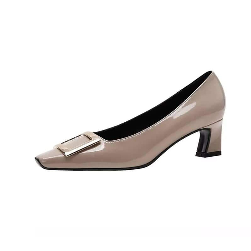 Picture of Spring and Autumn New Classic Square Buckle Chunky Heel Commuter Patent Leather Non-Slip High Heel Wedding Shoes Square Head Four Seasons Leather Pumps Female Fashion
