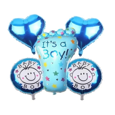 Picture of Welcome Baby Shower Celebration Foil Balloons Set of 5 pcs Blue Foot Shaped its a Boy - Blue
