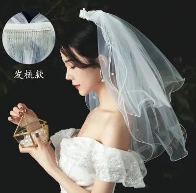 Picture of Bridal Veil Korean White Wedding Fairy Travel Short Small Veil Wedding Veil Bridal Accessories - CLEAR