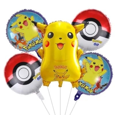 Picture of 5 Pcs Pokemon Foil Balloon Bouquet with Pikachu Design - Yellow