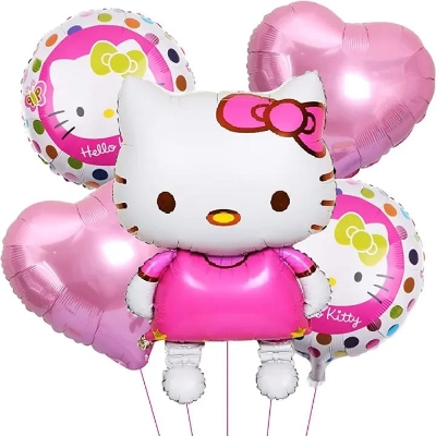Picture of 5 Pcs Hello Kitty Foil Balloon Pack Themed Birthday Party Balloons for Kids Party Decorations Hello Kitty Design - Multicolor