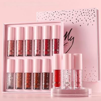 Picture of Handaiyan 12 Colors Matte Liquid Lipstick & Lip Gloss Lip Plumper Set Kit