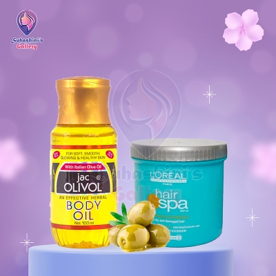 Picture of Jac Olivol Body Oil Olive Oil 500ml and Loreal Hair Spa Combo Pack