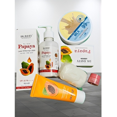 Picture of Special Papaya Combo With Milk Soothing Gel [Papaya Lotion+Papaya Soap+Papaya Facewash+Lip Balm+Soothing Gel] ,,combo .5pcs
