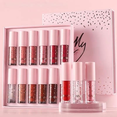 Picture of Handaiyan 12 Colors Matte Liquid Lipstick + Lip Gloss Lip Plumper Set Kit