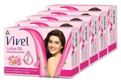 Picture of Indian product Vivel Lotus Oil Soft Glowing Skin Vitamin E Soap (pack of 5) 1pcs.. 100gm