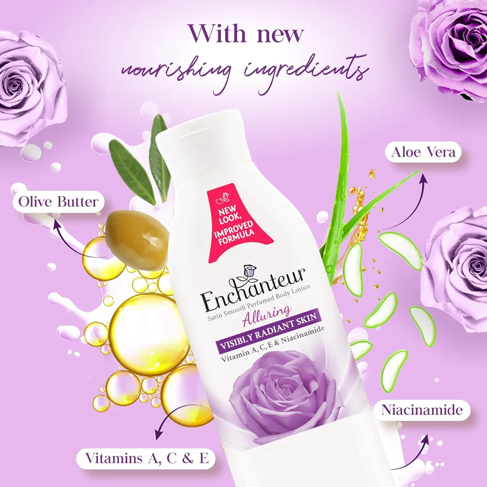 Picture of International Malaysian Product Enchanteur Perfume body lotion Alluring Satin smooth Aloe vera & Olive butter For used male /female 250 Ml