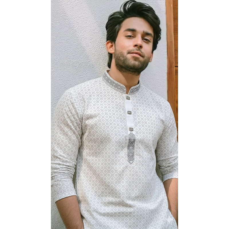 Picture of সাদা–অ্যাশ  কারুকাজ পাঞ্জাবি”