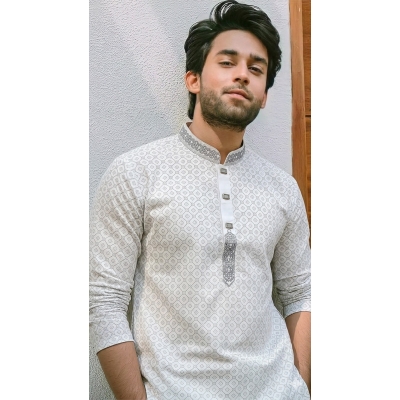 Picture of সাদা–অ্যাশ  কারুকাজ পাঞ্জাবি”